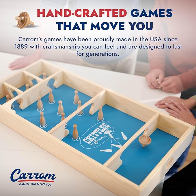 Carrom Skittles Game – Large Board Games for Adults &amp Children – Wooden Family Board Games for Family Night – Indoor and Outdoor Games for Family
