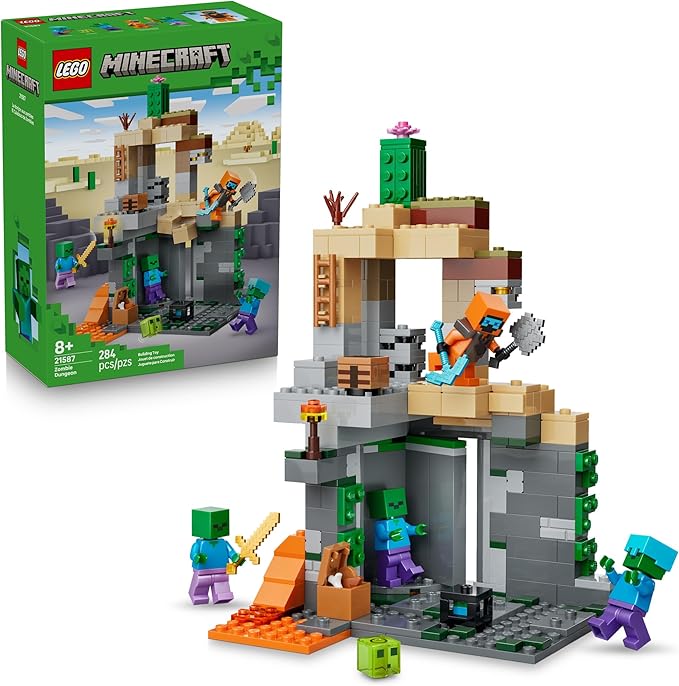 LEGO Minecraft Zombie Dungeon Building &amp Pretend Play Toy for Boys &amp Girls - Video Game Playset &amp Toy Figures for Kids Ages 8+ - W/Wandering Wastelands Minifigure - Gift Idea for Birthday