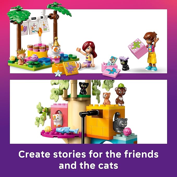 LEGO Friends Cat Birthday Party &amp Tree House Building Toy - Pretend Play Building Blocks W/Cat Toys &amp 2 Minidolls - Creative Storytelling Kids Toy for Girls and Boys 9+ - Birthday Gift Idea-
