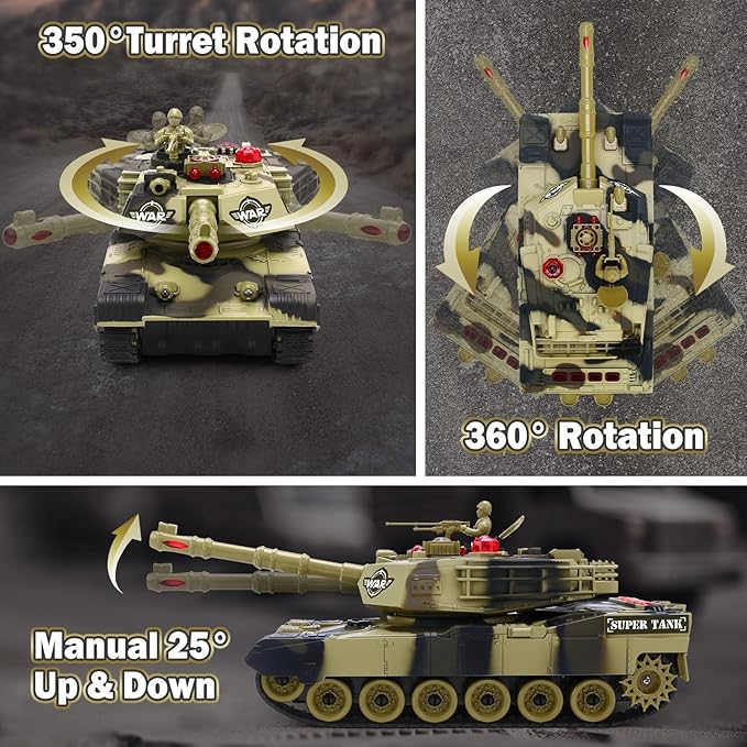 Remote Control Tank for Boys - Kids Simulated Army Tank Toy 1:28 Scale 8 Channels RC Tanks with Toy Soldiers 2 Batteries Rotating Turret &amp Sound Military Toys Great Gift for Boys Age 8 9 10