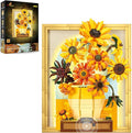JMBricklayer Flowers Sunflower Building Sets for Adult with Lights 70004 Van Gogh Wall Art Crafts Ideas Flower Bouquet Painting Frame Room Decor Valentine’s Day Birthday Gifts for Women Girl