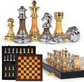Luxury Large Metal &amp Acrylic Chess Set with Wooden Chess Board (17”) – Weighted Chess Pieces with 3.5” King Foldable Tournament Chess Set for Adults and Kids Professional Chess Game Set