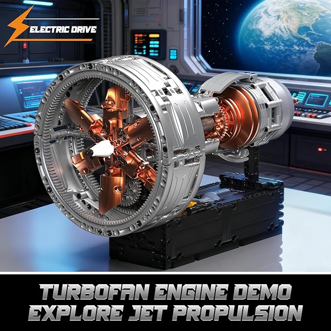 Turbojet Engine Building Blocks Sets Motorized Jet Engine Model Kit with Motor Mini Aircraft Engine Kits That Runs with Spinning Fan &amp Moving Turbine for Adults &amp Kids 12+