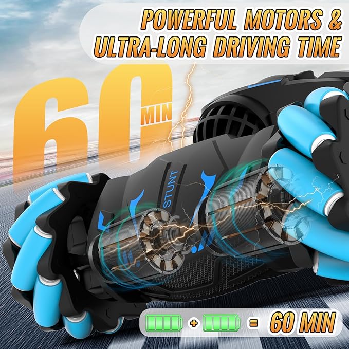 Pristar RC Cars Gesture Sensing Stunt Car Best Gifts for Boys 6-12 2.4Ghz Remote Control Car Toys for Boys Age 6 7 8 9 10 11 12 Double Sided Flip 360° Rotate 4WD Off-Road with Spray Lights Music
