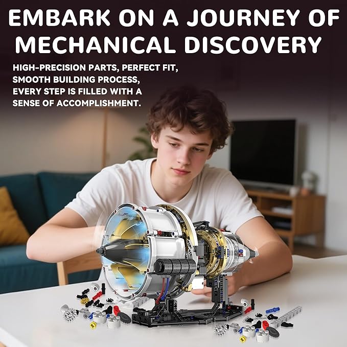 BrixVibe Aircraft Engine Building Set That Works Mini Turbojet Model Kit Technic with APP Control Light &amp Motor Collectible Mechanical Engineering for Adults
