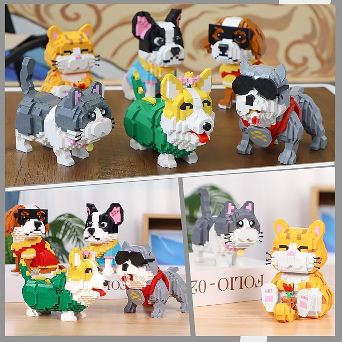 Cute Animal Bully Pitbull Micro Mini Building Blocks Kit Mini Dog Micro Bricks Building Toys for Adults Boys Girls Party Favors for Kids 8-14 Christmas Birthday Gift Carnival Prizes (998 PCS)
