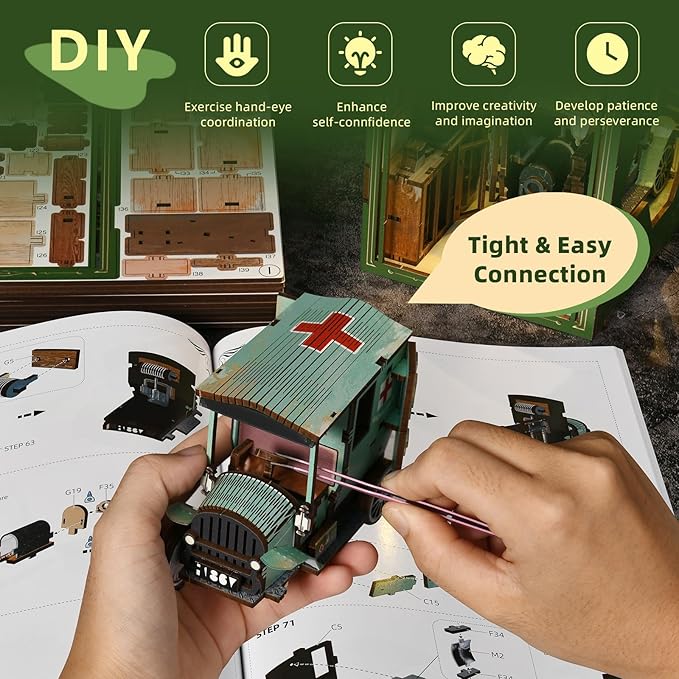 Book Nook Kit DIY Scene Miniature House Kit Tiny House Mini Booknook Craft Bookshelf Decor 3D Puzzles for Adults Gifts for Book Lovers (The Radium Lady)