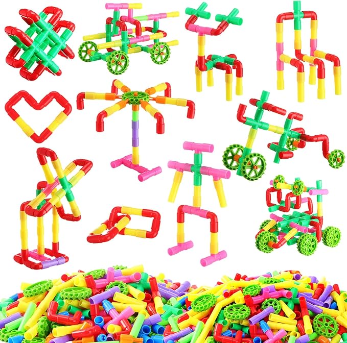 Libima 300 Pcs Tubular Pipes Building Blocks for Kids Over 6 Years Old Stem Building Toy Colorful Tube Pipe Toy Construction Set for Toddlers Educational Preschool Learning