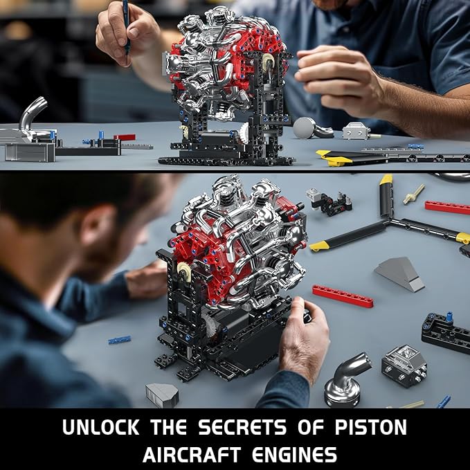 Mould King Aircraft Engine Building Blocks Set - Mini Radial Aviation Engine Model Kit with Motor 7-Cylinder Engine Engineering Building Kits DIY STEM Construction Toys for Adults (1147 PCS)