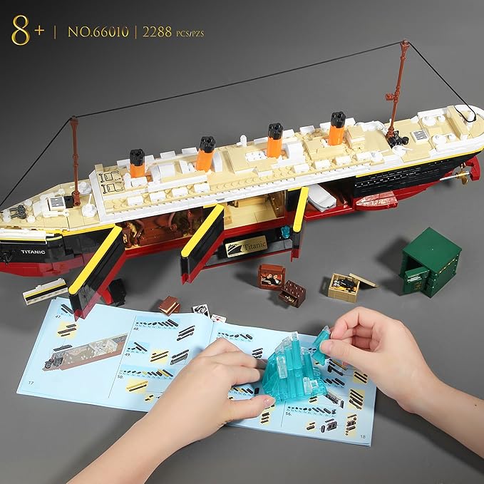 Titanic Building Blocks Set 2288 Pieces Big Ship Block Model Set with Light Strip Glacier Ideal Gift for Adults