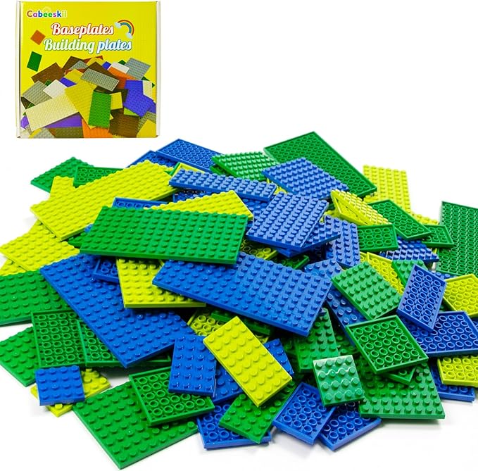 130 Pieces Classic Building Plate 3 Color with 11 Size Building Plate Base Plate Compatible with Lego Parts and Pieces for Most Brands (Green Light Green Blue)