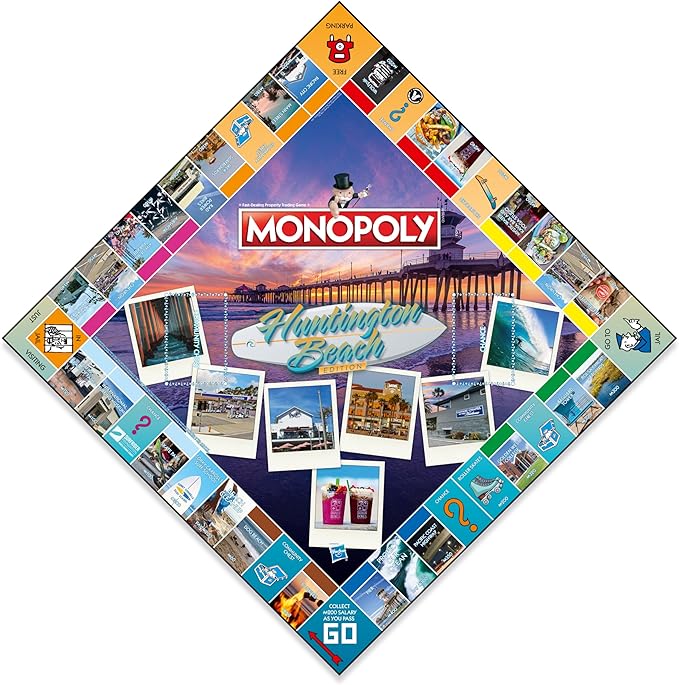 Monopoly Board Game Huntington Beach Edition: 2-6 Players Family Board Games for Kids and Adults Board Games for Kids 8 and up for Kids and Adults Ideal for Game Night