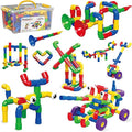 PicassoTiles PTT136 136pcs Tubular Pipes &amp Spout STEAM Interlocking Educational Building Block Set Tube Locks Pipeworks Construction Blocks w/Storage Container Box Idea Book Flute Musical Kit