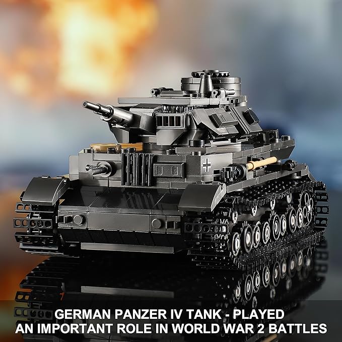 WW2 Army Tank Building Sets with Lights Panzer IV &amp T-34 Military Tanks Model Kit Compatible with Lego Great Army Toys Gift for Military Fans Boys Kids Ages 8+ &amp Adults (1201 Pieces)