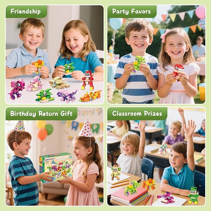 24 Pack Easter Party Favors for Kids 3-in-1 Dinosaur Building Block Toys Kids Classroom Gifts Stocking Stuffers Goodie Bag Stuffers Classroom Rewards Birthday for Boys Girls Ages 6-12