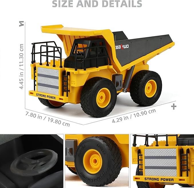 Remote Control Dump Truck for Boys Adults Metal Rc Dump Truck with 1*Rechargeable Battery and 2*AA Battery 9-Channel Construction Vehicle STEM Gift for Kids Birthday or Christmas