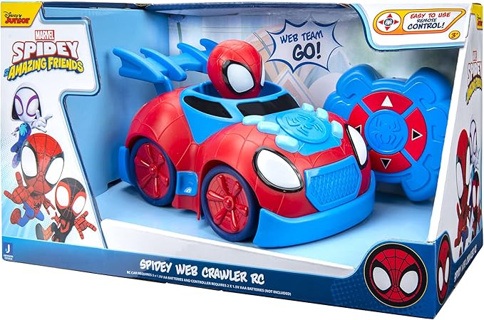 Jazwares Marvel Spidey and His Amazing Friends Web Crawler RC - Remote-Controlled Vehicle - Features Built-in Super Hero with 4 Controller Functions Blue &amp Red