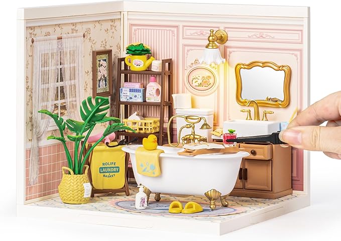Rolife Super Creator-DIY Plastic Miniature House for Adults Mini Blocks Model Kit Building Sets DIY Crafts/Hobbies/Building Blocks Toys for Adults (Pop Bubble Bathroom)