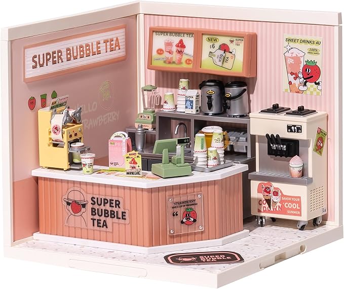 Rolife LED Building Blocks for Adults1:24 Toy Building SetsModel Building Kits for Kids Ages 8-12-15DIY Miniature Dollhouse Kits for AdultsHobbies for Women Men (4.Double Joy Bubble Tea)