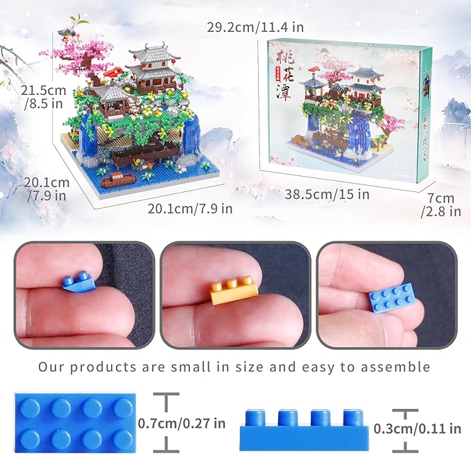 3600PCS Micro Mini Blocks Peach Blossom Pond Bonsai Tree KitTraditional Architecture Building BlocksExquisite Cherry Bonsai Tree Kit Gift for 14+ Kids Or Adults