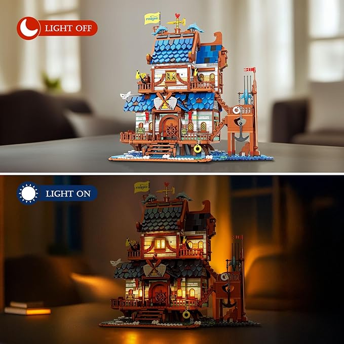 Reobrix Medieval Fishing Store Lighting Building Block Sets for Adults Medieval Architecture Display or Home Office Decor Creative Construction Building Kits 66007 Idea Gift for Adults