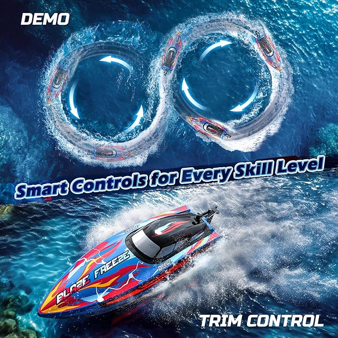 DEERC Fast RC Boat for Pool &amp Lake 20+MPH 40+ Mins Self Righting Remote Control Racing Speed Boat for Kids 2.4Ghz Summer Water Toy Gift