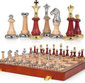 Large Wooden Chess Set with Metal &amp Wooden Chess Pieces Luxury 17 Inch Chess Board Game with 2 Extra Queens Premium Classic Strategy Board Game for Adults Kids Beginners &amp Gift Lovers