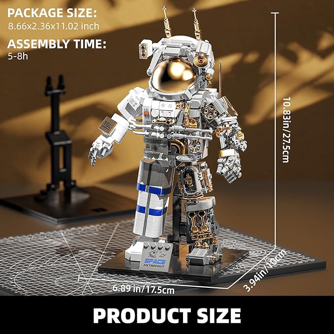 Space Astronaut Building Block Set860Pcs Spaceman Building Toys with Display Stand Cool Translucent Design Collection for Home Office Decor Christmas Birthday Gift for Adults&amp Boys Age 8-12