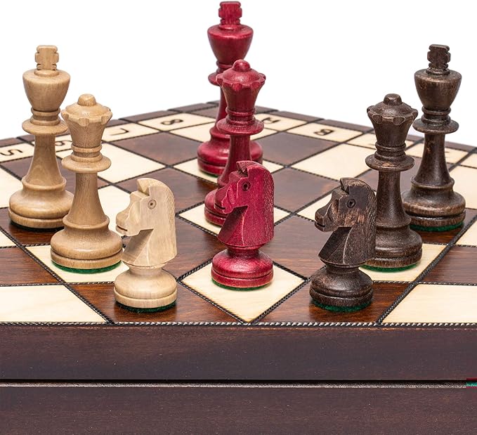 Husaria Wooden Three-Player Chess Game Set - 21 Inches - with Foldable Board Handcrafted Playing Pieces and Felt-Lined Storage