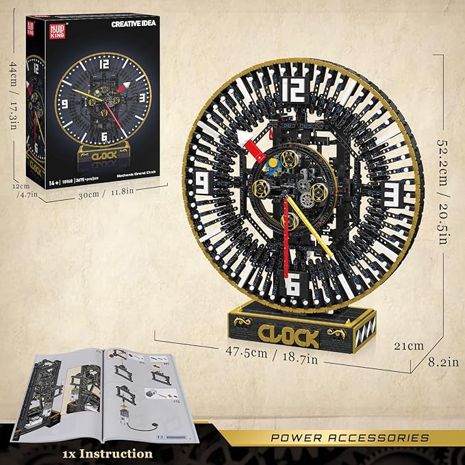 Mould King Cyberpunk Grand Clock Building Blocks Set 3675+ Pcs Real-Time Clock Model Kit with Mechanical Gears App Control Electric Building Model Kit Creative Gift Toys for Adults Teens