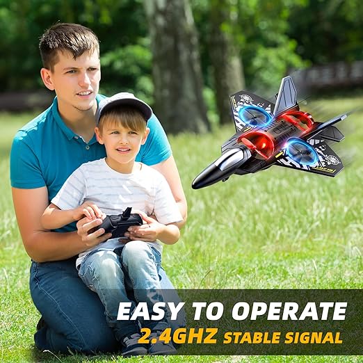 Foam Remote Control Airplane for Kids 8-12 2.4 GHz RC Plane with Colorful Lights 360° Flips and Stunt Roll RC Airplane Toy for Boys and Girls Ages 8-16 Gift for Kids and Adults (Gray)