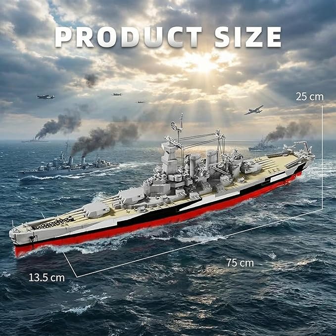 USS North Carolina Battleship Building Blocks Set 2662 Pieces 1:300 Scale WW2 Naval Warship Model Military Battleship Construction Toy with Movable Guns Model for Adults &amp Teens 14+