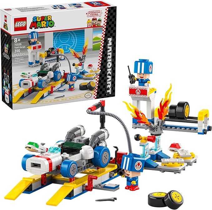 LEGO Super Mario: Mario Kart Toad's Garage - Nintendo Toy Building Set for Kids Boys &amp Girls Ages 8+ - Collectible Mario Kart Toy for Fans with 2 Blue Toad Figures - Gift Idea for Birthdays - 72