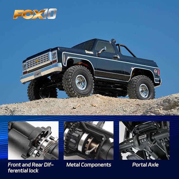 FMS 1/10 RC Crawler FCX10 Chevy K5 Blazer Officially Licensed Car Model RC Pickup Truck Hobby RC Offroad Rock Truck DIG/4WD/FWD 11CH 2.4GHz Remote Control Car for Adults Included RS (Orange)