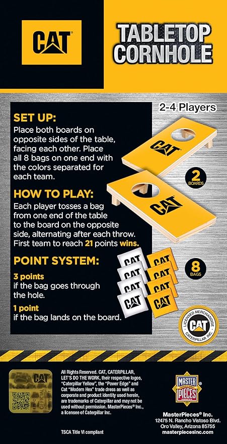 MasterPieces Officially Licensed Caterpillar CAT Tabletop Cornhole Game for Familes