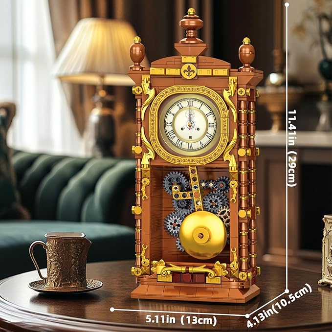 Retro Clock Building Block Set for Adults Linkable Mechanical Pendulum Clock Building Brick Kit Compatible with Lego Vintage Toy for Home Decor Gifts for Kid and Adult 8-12（751PCS）