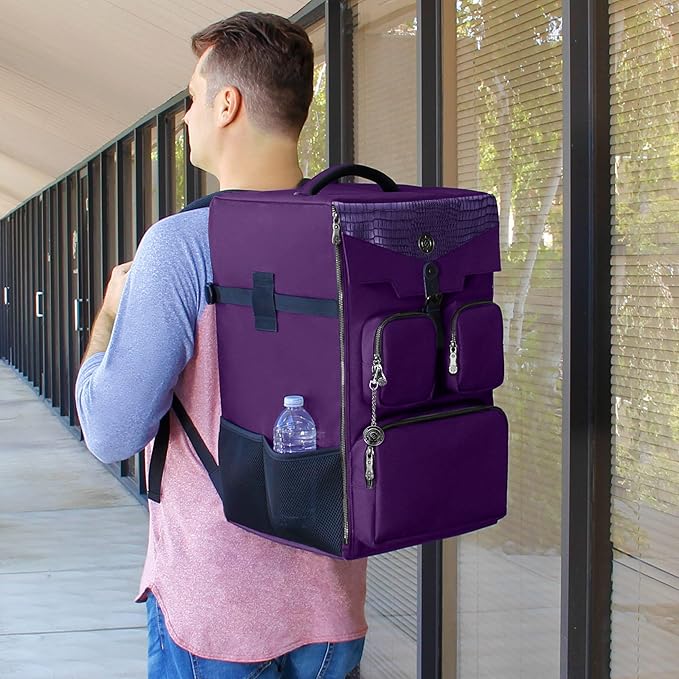 ENHANCE Collector's Edition Board Game Backpack - Reinforced Rigid Board Game Storage with Padded Shoulder Straps Carrying Handle and Accessories Pockets for Dice Card Games More (Dragon Purple)