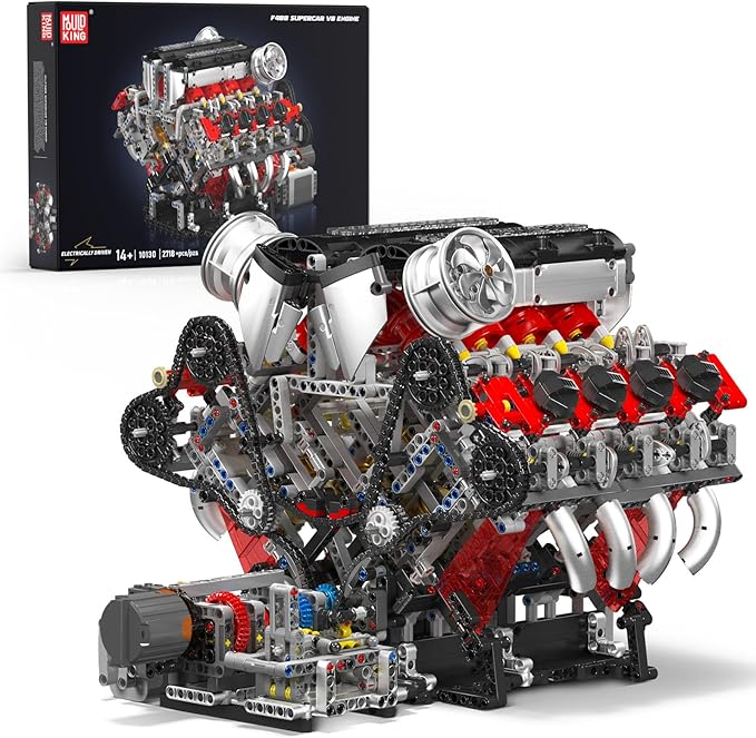 Mould King 10130 V8 Engine Model kit that Runs Build Your Own Cars Combustion Battery/Motor Blocks Sets STEM Toy Gift for Adults 14+ Teens Engineering Toys for Display Collection(2718 Pcs)