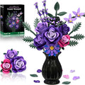 Purple Roses Flower Bouquet Building Sets 834PCS Artificial Flowers Botanical Collection Compatible with Lego Flowers for Adults Gothic Decor Valentines Day Gifts for Her Women Wife Girlfriend Mom