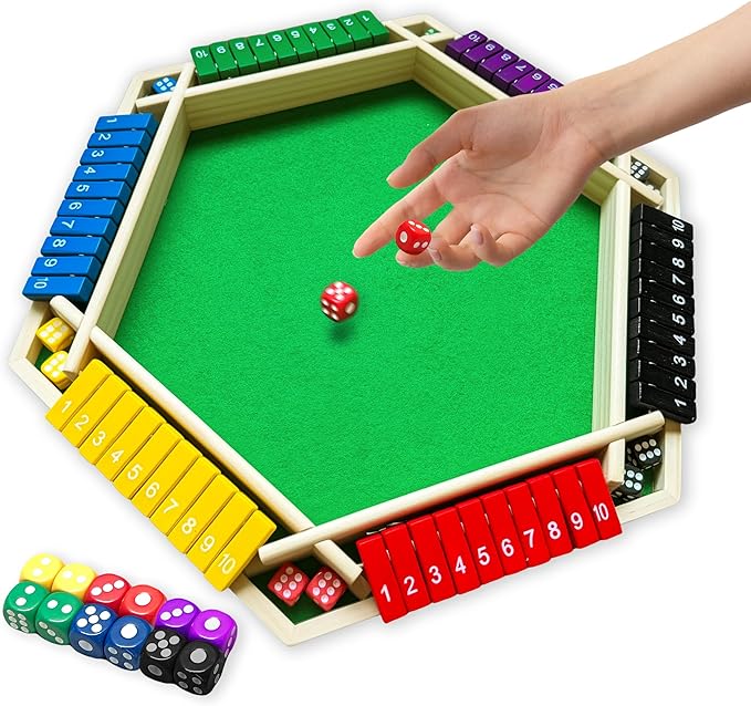 6-Player Shut The Box Game – Wooden Close The Box Math Game with Dice Educational Family Board Game for Learning Addition &amp Strategy Multi-Color 1-10 Number Flip Blocks