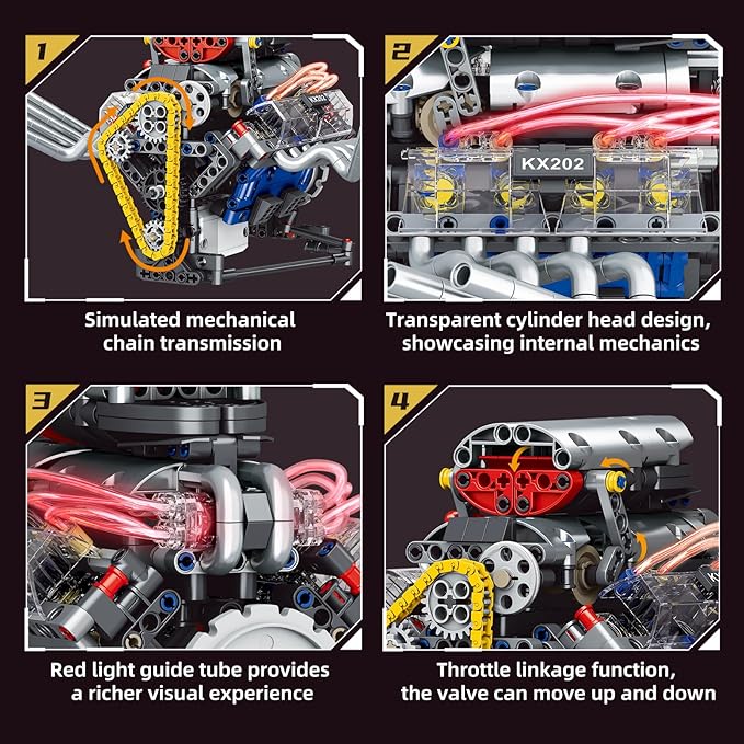 Mini V8 Engine Kit that Runs Building Set Technic Model with Motor Light &amp APP Control Mechanic Engineering Collectible for Adults Boys 14 Years &amp Up