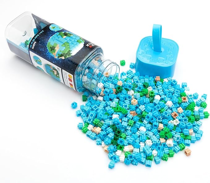 Pix Brix Space Bottle – Earth Set | 973-Piece 2D &amp 3D Earth Building Kit for Kids 8+ | Reusable Storage Bottle Keychain Clip Pixel Art Blocks | STEM Toy Compatible with Major Brick Brands