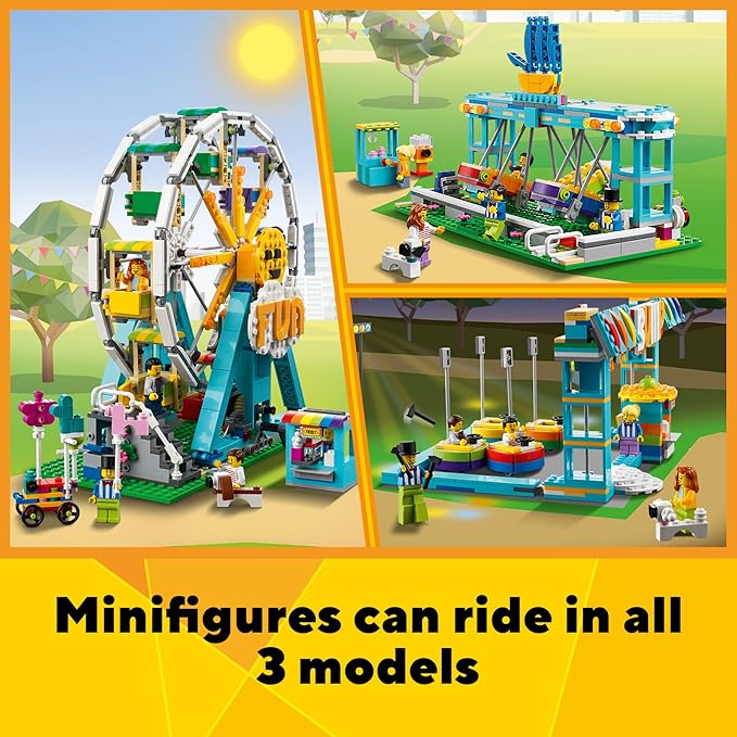 LEGO Creator 3in1 Ferris Wheel 31119 Building Kit with Rebuildable Toy Bumper Cars Boat Swing and 5 Minifigures New 2021 (1002 Pieces)