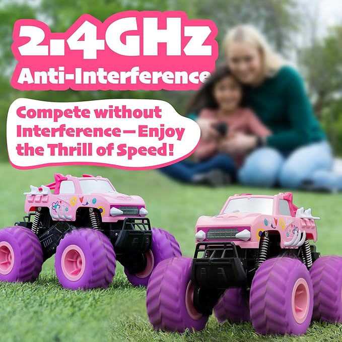 Threeking 1:16 Waterproof Pink RC Monster Truck Toys Amphibious Remote Control Car Pickup 4WD All-Terrain Toy Gift for Girls Ages 6 7 8 9 10 11 12 Durable Off-Road Fun for Indoor &amp Outdoor Play