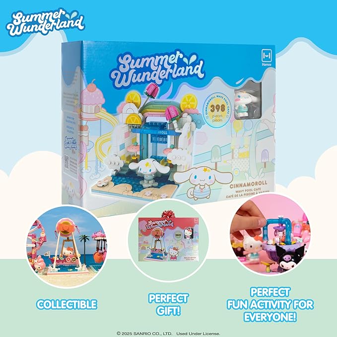 Hamee Sanrio Hello Kitty and Friends ‘Summer Wunderland’ Cute Water Theme Park Building Block Set Birthday Gift Party Favor Stress Relief Collectible Toy Compatible with Lego Block – Cinnamoroll
