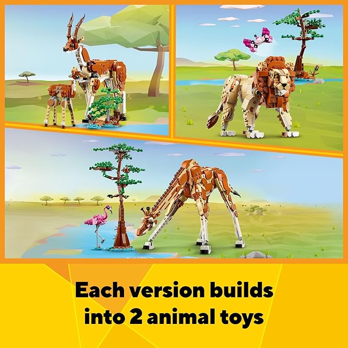 LEGO Creator 3 in 1 Wild Safari Animals Rebuilds into 3 Different Safari Animal Figures - Giraffe Gazelle or Lion Toy Nature Toy Building Set for Kids Ages 9 Years Old and Up 31150