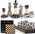 Luxury Large Metal &amp Acrylic Chess Set with Wooden Chess Board (17”) – Weighted Chess Pieces with 3.5” King Foldable Tournament Chess Set for Adults &amp Kids Professional Chess Game Set