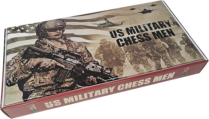US Military Chess Set Army Navy Air Force or Marines. Choose 2 Branches of Men with 17 inch Walnut Color Storage Board (Navy vs Marines)