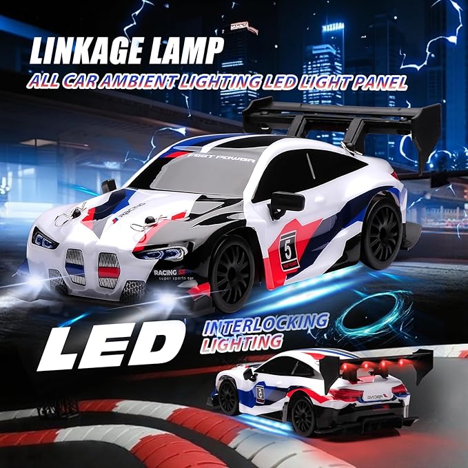 1:24 Scale RC Drift Car4WD 2.4GHz High Speed Racing Hobby Sport Toy Car Vehicle with LED LightsRacing and Drift Wheels for Adult Boys Girls Kids Gift (8605-White)