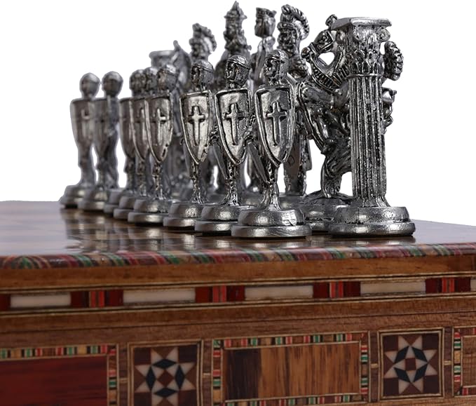 (Only 32 Pieces) Medieval British Army Antique Copper Metal Handmade Chess Pieces (Without Board)